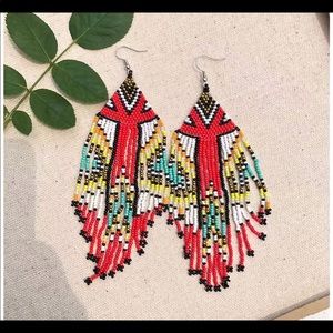 Boho Beaded Drop Statement Earrings